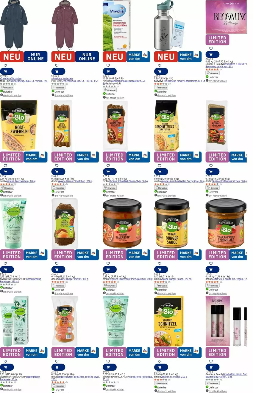 Aktueller Prospekt Dm Drogerie - Prospekte - von 18.08 bis 27.08.2025 - strona 18 - produkty: Alverde, Anzug, asti, auer, aufstrich, Babylove, Bau, Bauer, bio, brötchen, burger, Burger Sauce, chorizo, creme, curry, edelstahl, eis, erde, flasche, geschnetzeltes, handcreme, Kinder, kosmetik, medizinprodukt, natur, naturkosmetik, Peeling, Ria, röstzwiebeln, sauce, schnitzel, soja, Ti, topf, trinkflasche, uhu, wiener, Zelt, zwiebel, zwiebeln