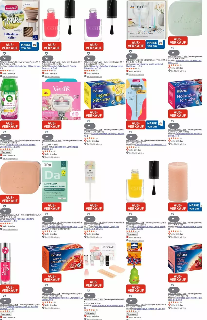 Aktueller Prospekt Dm Drogerie - Prospekte - von 18.08 bis 27.08.2025 - strona 6 - produkty: airwick, apfel, Berger, beutel, edelstahl, eis, elle, früchte, Früchtetee, gillette, gillette venus, grana, granatapfel, ingwer, kaffee, kerze, kirsch, kirsche, kraft, kräuter, lack, lufterfrischer, lunchbox, merl, Meßmer, mint, Nagellack, Popp, Profissimo, Rana, reis, reiss, rel, ring, sim, spielzeug, tee, Ti, tisch, usb, Vase, venus, vita, vitakraft, WICK, zitrone
