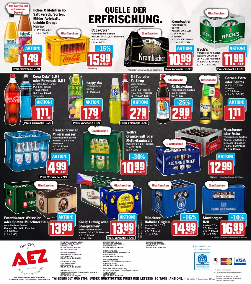 Aktueller Prospekt Aez - Prospekte - von 16.09 bis 21.09.2024 - strona 16 - produkty: AEZ, Alwa, apfel, apfelsaft, Astra, Berger, bier, bio, brunnen, buch, burger, coca-cola, cola, corona, corona extra, decke, Deckel, drucker, eis, elle, Engel, ente, fisch, flasche, flensburger, franziskaner, frucht, fruchtsaft, Germ, gin, glasflasche, Happy Day, Hohes C, kerze, krombache, krombacher, mineralwasser, Multivitaminsaft, Nektar, orange, orangen, orangensaft, perla, reis, ring, rum, saft, sirup, Spaten, Staropramen, teller, Ti, uhr, vita, wasser, weissbier, Yo, ZTE