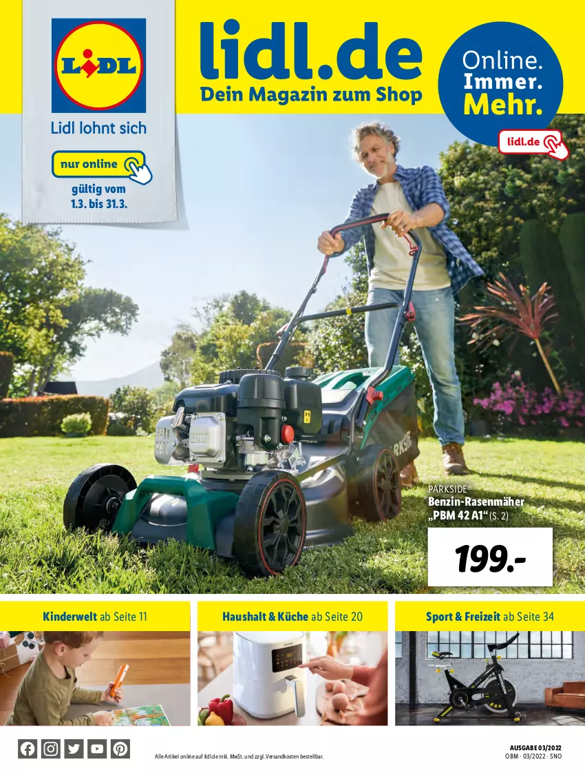 Aktueller Prospekt Lidl - Aktuelle Onlineshop-Highlights - von 01.03 bis 31.03.2022 - strona 1 - produkty: Kinder, küche, ndk, Parkside, rasen, rasenmäher, rwe, Sport, Ti