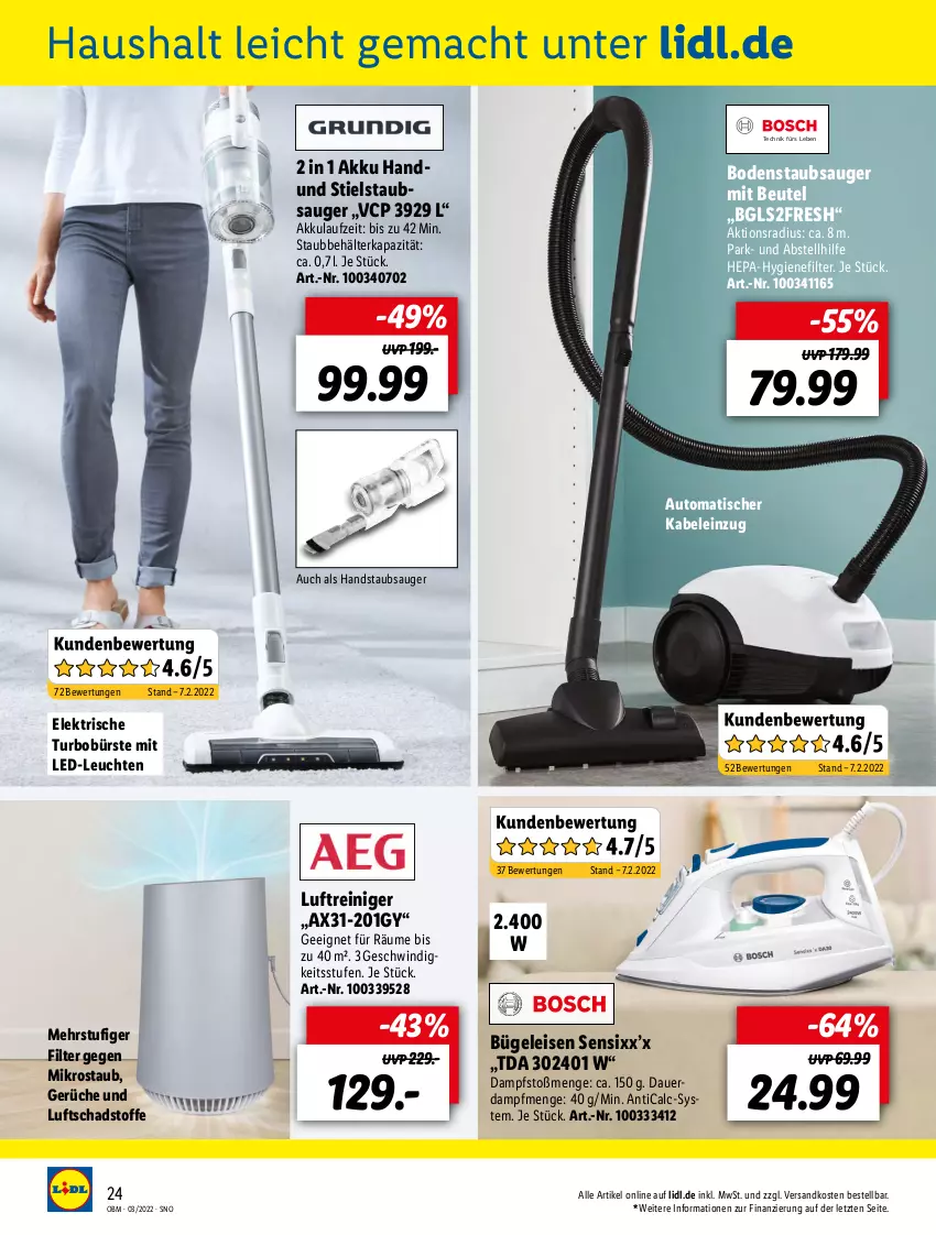 Aktueller Prospekt Lidl - Aktuelle Onlineshop-Highlights - von 01.03 bis 31.03.2022 - strona 24 - produkty: akku, auer, auto, Behälter, beutel, bodenstaubsauger, bügel, Bügeleisen, bürste, eis, handstaubsauger, hygienefilter, LED-Leuchte, Leuchte, leuchten, Luftreiniger, mac, ndk, reiniger, staubsauger, Stielstaubsauger, Ti, tisch, ZTE