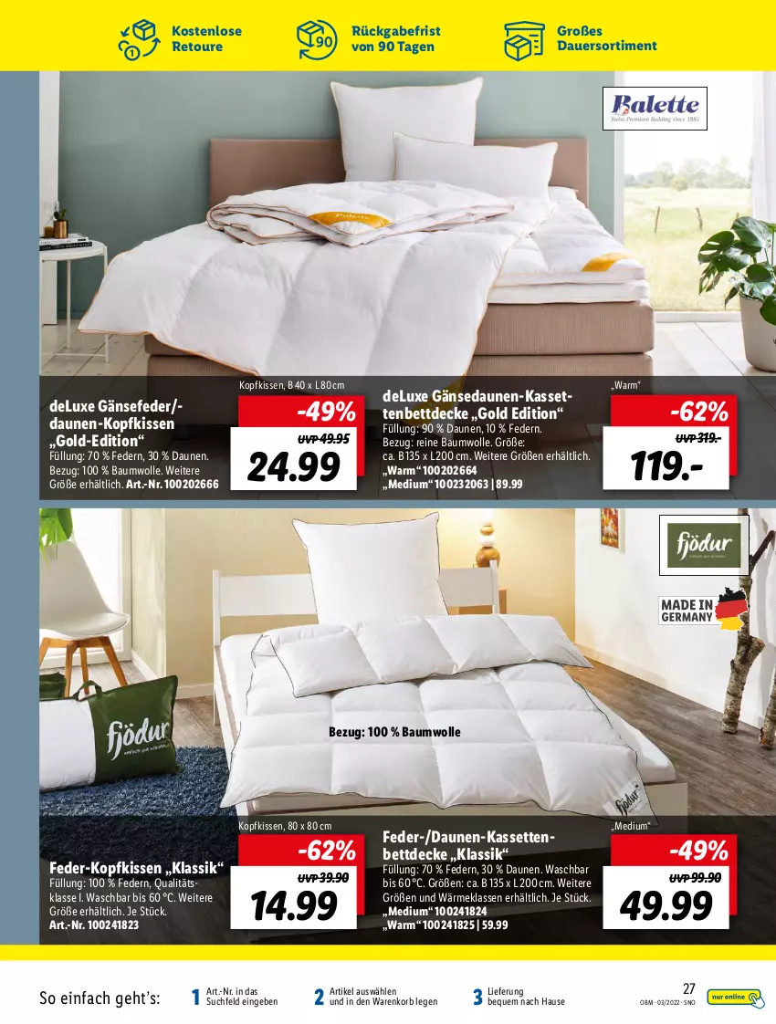 Aktueller Prospekt Lidl - Aktuelle Onlineshop-Highlights - von 01.03 bis 31.03.2022 - strona 27 - produkty: auer, Bau, baumwolle, bett, decke, kissen, kopfkissen, korb, reine baumwolle, Ti, wolle