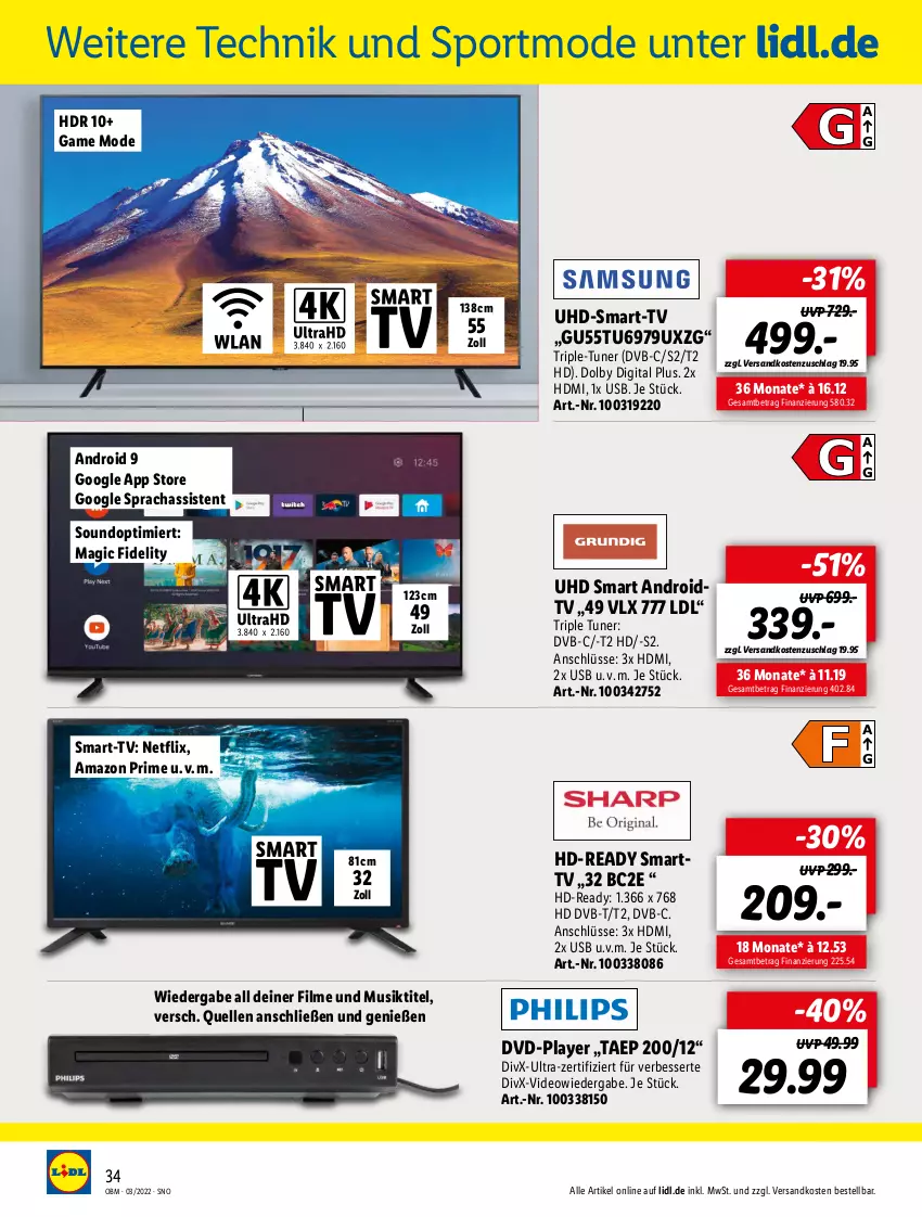 Aktueller Prospekt Lidl - Aktuelle Onlineshop-Highlights - von 01.03 bis 31.03.2022 - strona 34 - produkty: deo, dvb, DVB-T, dvd, elle, HDMI, Mode, ndk, netflix, Sport, Ti, tuner, uhd, usb