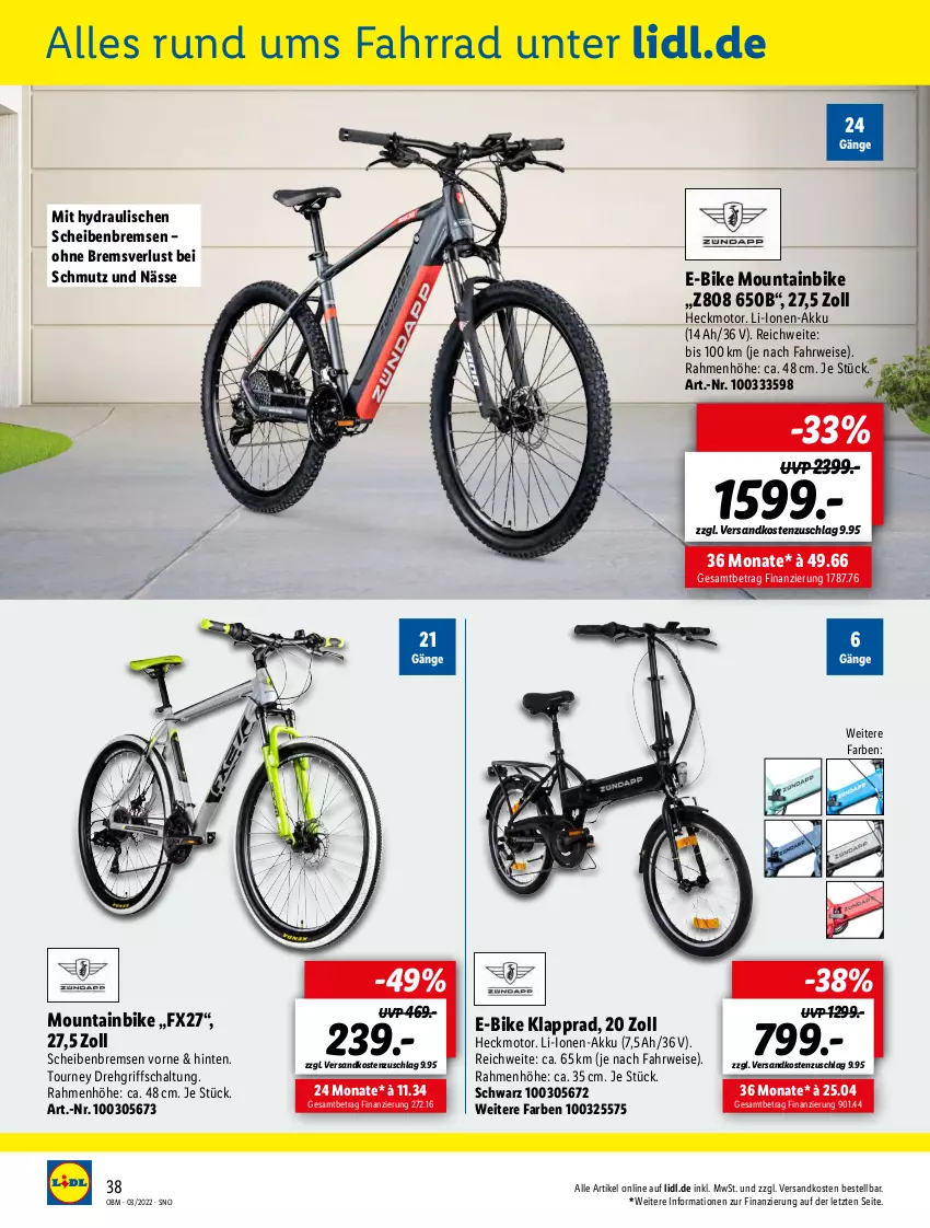 Aktueller Prospekt Lidl - Aktuelle Onlineshop-Highlights - von 01.03 bis 31.03.2022 - strona 38 - produkty: akku, E-Bike, eis, Fahrrad, Klapprad, Mountainbike, ndk, rwe, Schal, Ti, ZTE