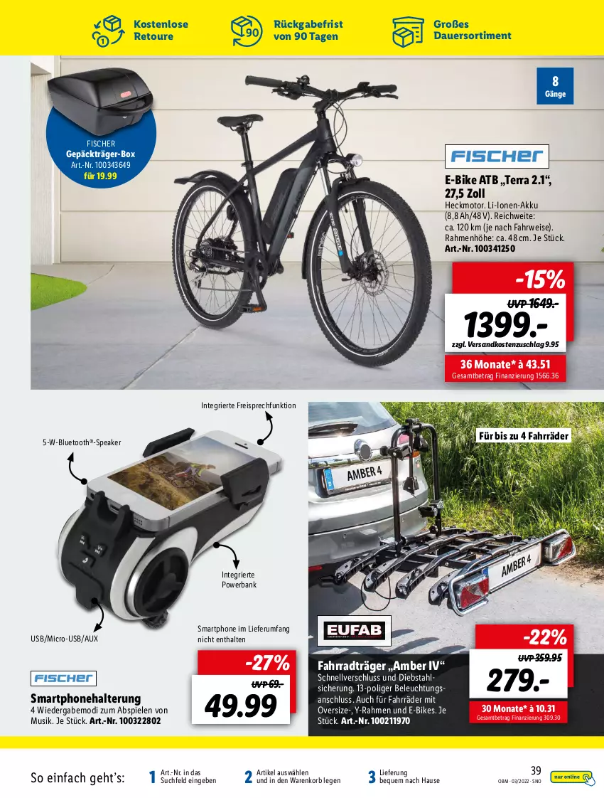 Aktueller Prospekt Lidl - Aktuelle Onlineshop-Highlights - von 01.03 bis 31.03.2022 - strona 39 - produkty: akku, Amber, auer, Bank, beleuchtung, E-Bike, E-Bikes, eis, Fahrrad, fisch, fische, Fischer, korb, ndk, powerbank, reis, rum, rwe, smartphone, Spiele, Ti, usb