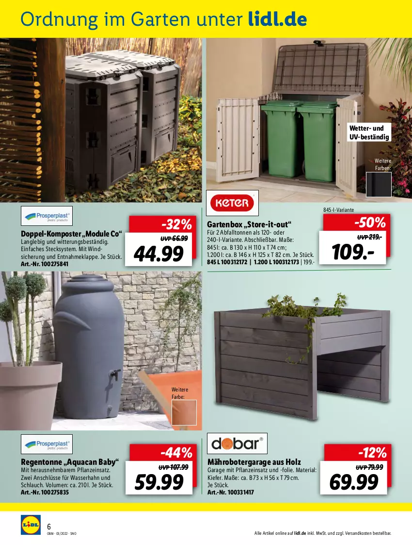 Aktueller Prospekt Lidl - Aktuelle Onlineshop-Highlights - von 01.03 bis 31.03.2022 - strona 6 - produkty: aqua, Garten, Holz, Komposter, mähroboter, ndk, pflanze, Ria, schlauch, Ti, wasser