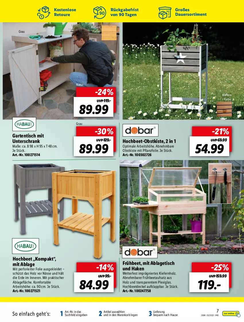 Aktueller Prospekt Lidl - Aktuelle Onlineshop-Highlights - von 01.03 bis 31.03.2022 - strona 7 - produkty: auer, decke, Deckel, ente, erde, Garten, gartentisch, Holz, kleid, korb, natur, obst, Schrank, Ti, tisch, unterschrank