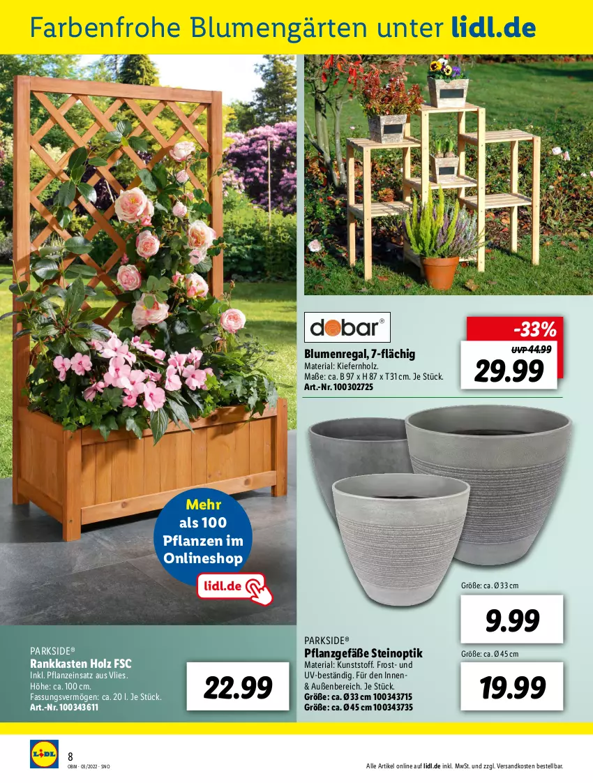 Aktueller Prospekt Lidl - Aktuelle Onlineshop-Highlights - von 01.03 bis 31.03.2022 - strona 8 - produkty: blume, blumen, Holz, ndk, Parkside, pflanze, pflanzen, regal, Ria, Ti