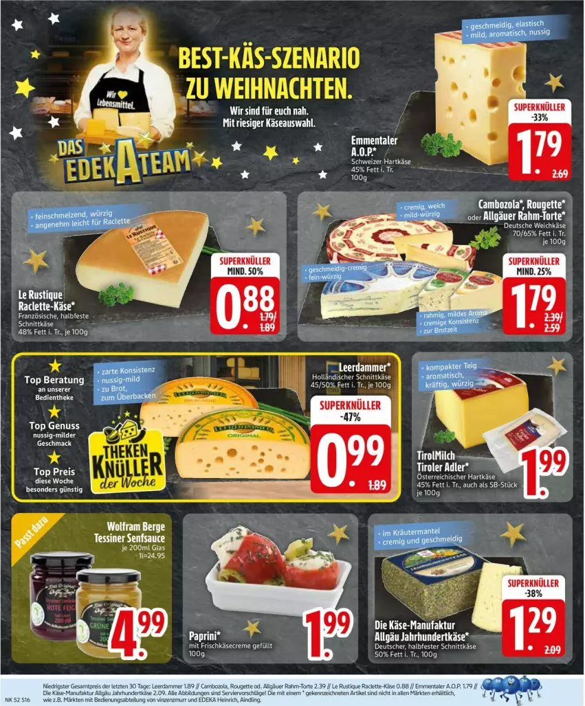 Aktueller Prospekt Edeka - Prospekte - von 22.12 bis 27.12.2025 - strona 18 - produkty: creme, deka, emmentaler, frischkäse, halbfester schnittkäse, holländischer schnittkäse, Käse, Le Rustique, LG, milch, nuss, Router, sauce, schnittkäse, senf, tee, Ti, weichkäse