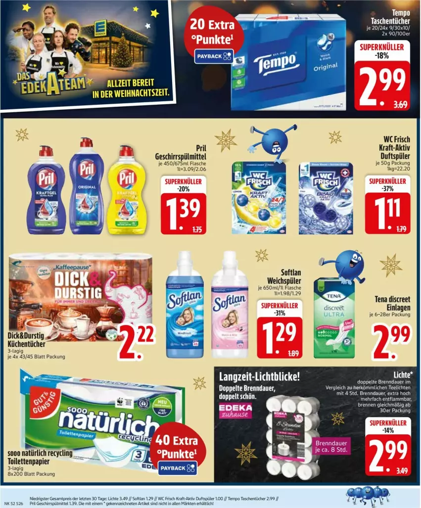 Aktueller Prospekt Edeka - Prospekte - von 22.12 bis 27.12.2025 - strona 28 - produkty: auer, Clin, Discreet, eis, flasche, geschirr, geschirrspülmittel, kraft, küche, Küchen, küchentücher, papier, pril, reis, Softlan, spülmittel, Tasche, taschen, taschentücher, tee, Teelicht, teelichte, Tempo, Ti, toilettenpapier, tücher, wc frisch, weichspüler, ZTE