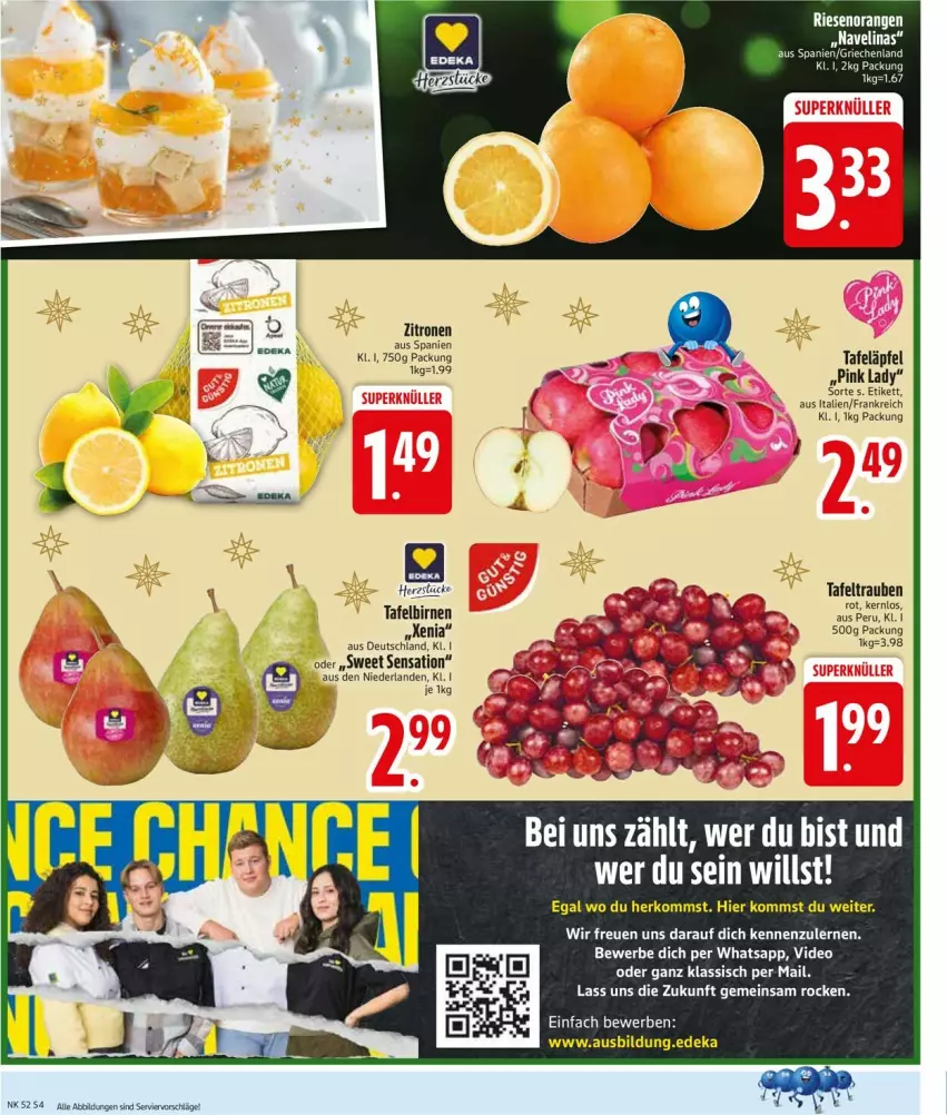 Aktueller Prospekt Edeka - Prospekte - von 22.12 bis 27.12.2025 - strona 6 - produkty: Birnen, deka, deo, elinas, navelina, Pink Lady, tafeläpfel, tafelbirnen, tafeltrauben, Ti, trauben, usb, zitrone, zitronen