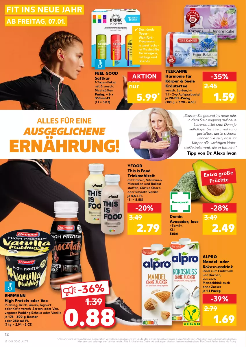 Aktueller Prospekt Kaufland - von 06.01 bis 12.01.2022 - strona 12 - produkty: alexa, alpro, angebot, avocado, avocados, ball, Becher, beko, beutel, drink, ehrmann, früchte, joghur, joghurt, Kefir, kokos, kokosnuss, Kokosnussdrink, kräuter, lebensmittel, mandel, Mandeldrink, nuss, Nussdrink, pudding, quark, Rauch, saft, säfte, schoko, ssd, tee, teekanne, Ti, vanille, vita, Vitamine, ZTE, zucker