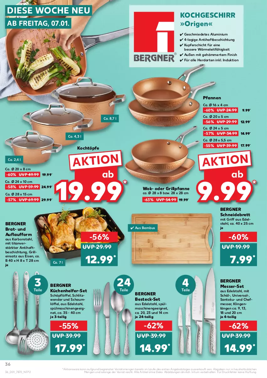 Aktueller Prospekt Kaufland - von 06.01 bis 12.01.2022 - strona 36 - produkty: angebot, bambus, besteck, besteck-set, edelstahl, eis, Finish, geschirr, grill, Grillpfanne, herdarten, küche, Küchen, Küchenhelfer, Löffel, messer, pfanne, pfannen, schneidebrett, Schöpflöffel, spülmaschinen, Ti, wok, ZTE