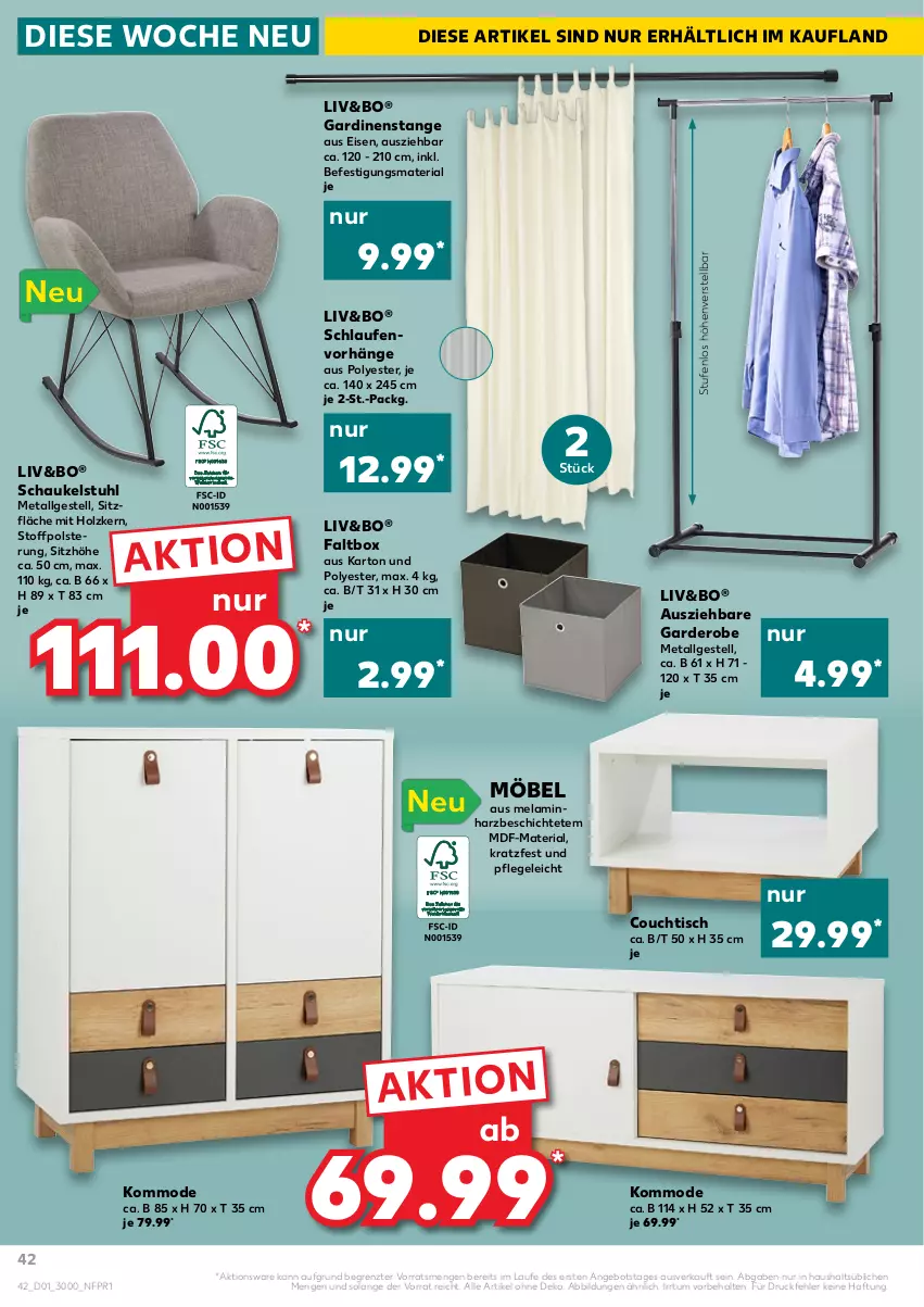 Aktueller Prospekt Kaufland - von 06.01 bis 12.01.2022 - strona 42 - produkty: angebot, Couch, couchtisch, eis, Garderobe, Gardinen, Holz, kommode, Laufen, LG, möbel, Mode, Ria, Schaukel, Sitzhöhe, stuhl, Ti, tisch, ZTE