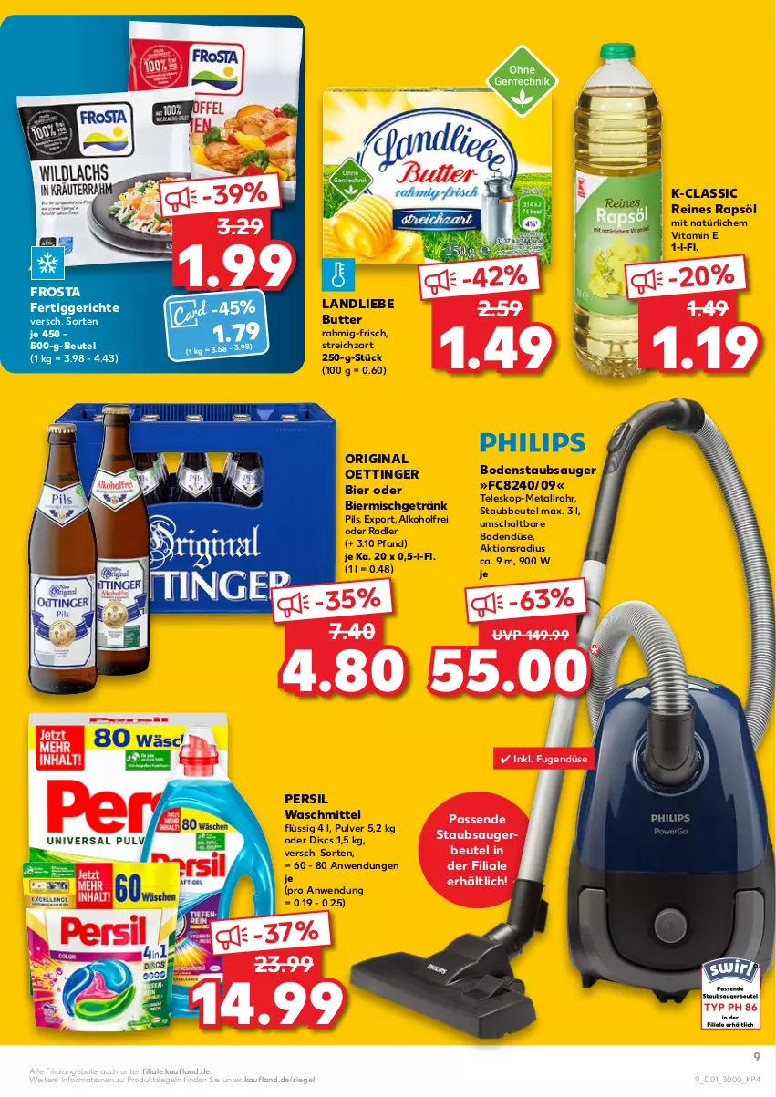 Aktueller Prospekt Kaufland - von 06.01 bis 12.01.2022 - strona 9 - produkty: alkohol, angebot, angebote, beutel, bier, bodenstaubsauger, butter, fertiggericht, fertiggerichte, frosta, getränk, gin, landliebe, oder radler, oettinger, persil, persil waschmittel, pils, radler, rapsöl, reines rapsöl, Schal, staubbeutel, staubsauger, staubsaugerbeutel, Streichzart, Teleskop, Ti, umschaltbare bodendüse, vita, waschmittel