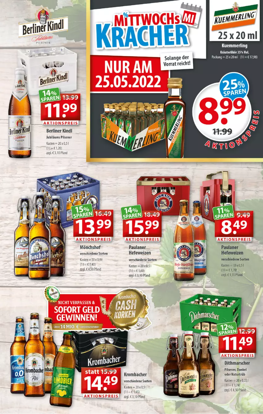 Aktueller Prospekt Getraenkeland - von 16.05 bis 28.05.2022 - strona 3 - produkty: berliner, berliner kindl, eis, Hefe, hefeweizen, Jubiläums, kräuter, kräuterlikör, krombache, krombacher, kuemmerling, likör, mars, merl, mönchshof, natur, Ofen, Paula, paulaner, pils, pilsener