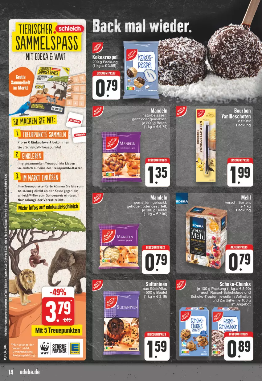 Aktueller Prospekt Edeka - Angebote der Woche - von 09.10 bis 14.10.2023 - strona 14 - produkty: aktionspreis, angebot, beko, beutel, bourbon, bourbon vanille, deit, deka, discount, eis, kokos, mandel, mandeln, milch, natur, reis, Schleich, schoko, schokolade, stifte, Ti, vanille, vollmilch