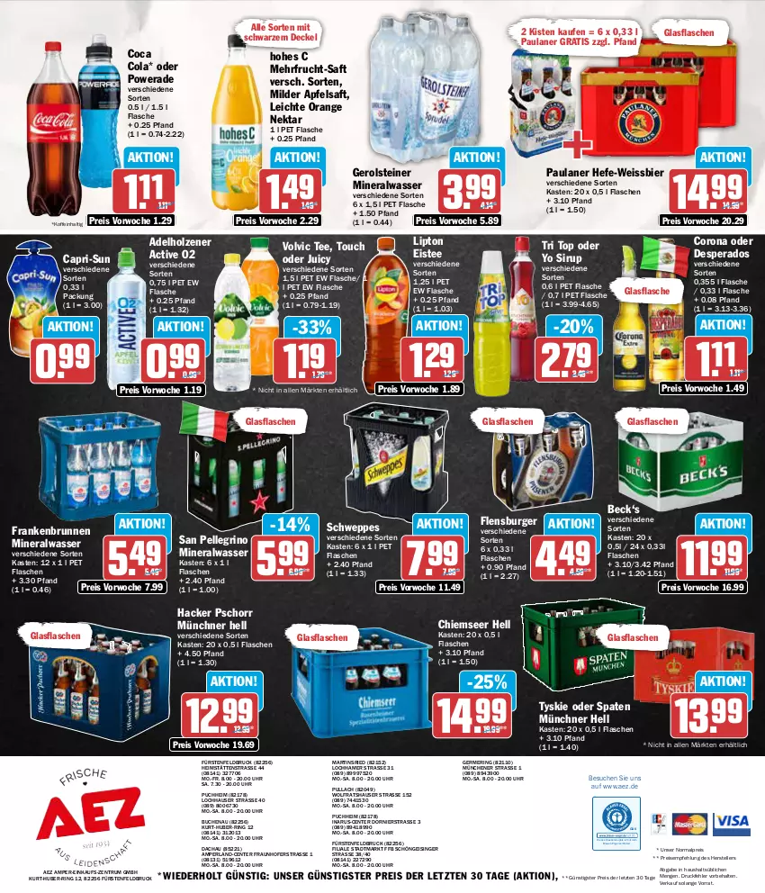 Aktueller Prospekt Aez - Prospekte - von 08.07 bis 13.07.2024 - strona 16 - produkty: adelholzener, AEZ, Alwa, apfel, apfelsaft, bier, bio, brunnen, buch, burger, Cap, capri-sun, cola, corona, decke, Deckel, desperados, drucker, eis, eistee, elle, Engel, ente, fisch, flasche, flensburger, frucht, Germ, gerolsteine, gerolsteiner, glasflasche, hacker pschorr, Hefe, Hohes C, Holz, kerze, lipton, mineralwasser, Nektar, orange, Paula, paulaner, perla, reis, ring, rum, saft, san pellegrino, schweppes, sirup, Spaten, steiner, tee, teller, Ti, tyskie, uhr, volvic, wasser, weissbier, Yo, ZTE