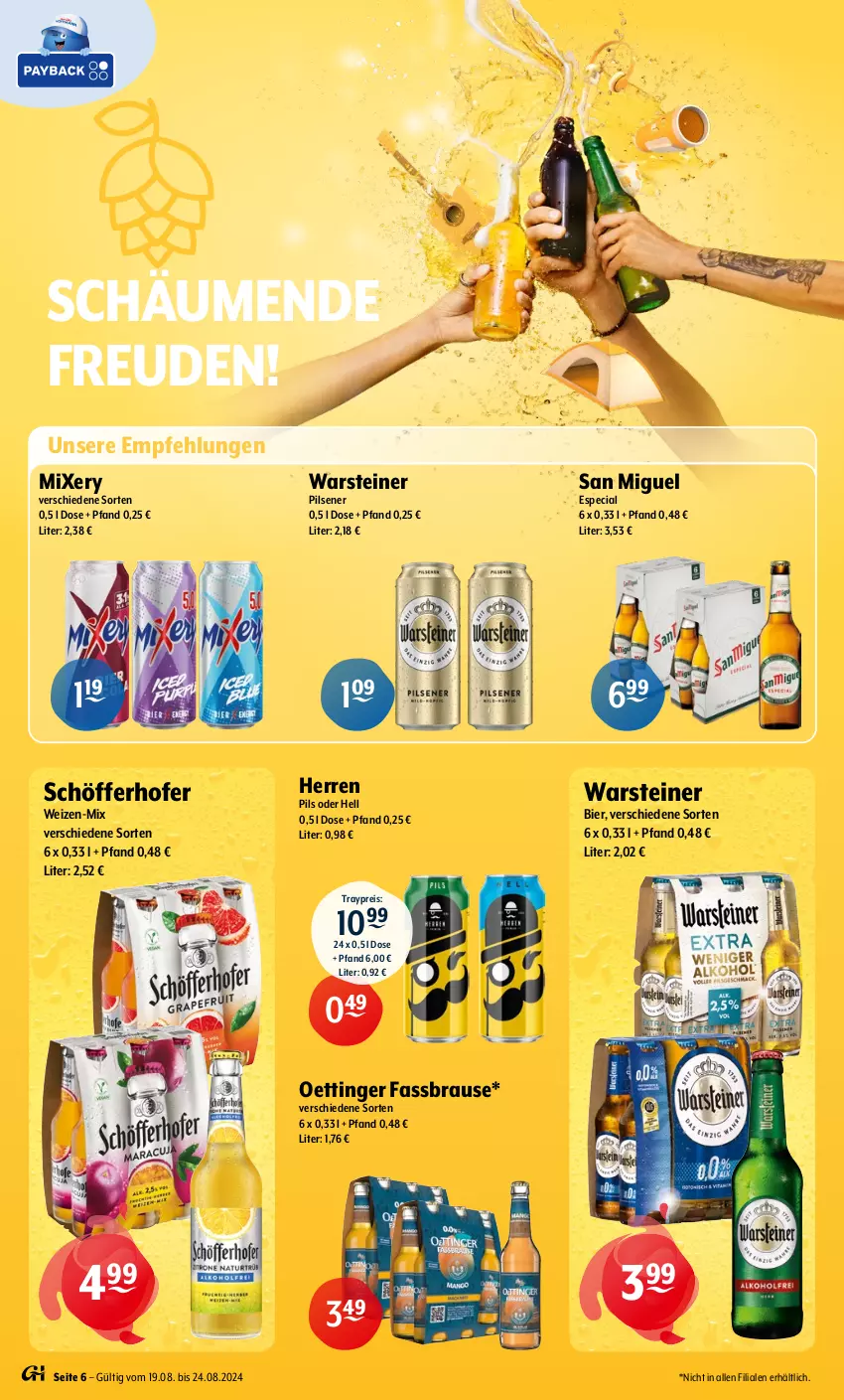 Aktueller Prospekt Getraenke Hoffmann - Prospekte - von 19.08 bis 24.08.2024 - strona 6 - produkty: bier, brause, eis, fassbrause, Mixer, mixery, oettinger, pils, pilsener, reis, schöfferhofer, steiner, Ti, warsteiner