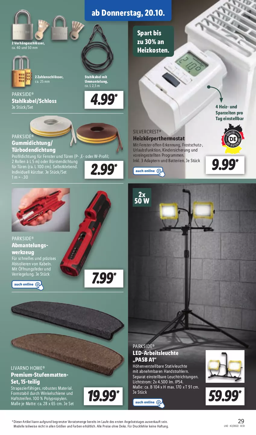 Aktueller Prospekt Lidl - Aktionsprospekt - von 17.10 bis 22.10.2022 - strona 29 - produkty: abis, adapter, angebot, Arbeitsleuchte, batterie, batterien, bsf, bürste, bürsten, dell, eis, elle, fenster, Fenster und Türen, gsw, Kinder, Leuchte, Mantel, Mode, Parkside, reifen, reis, Ria, riegel, silvercrest, Stufenmatten, thermostat, Ti, werkzeug, ZTE