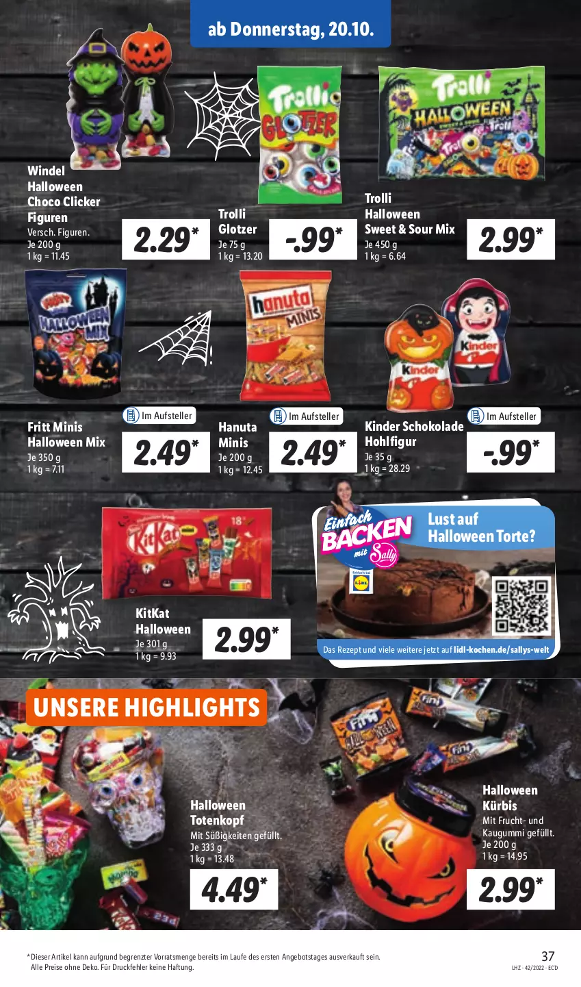 Aktueller Prospekt Lidl - Aktionsprospekt - von 17.10 bis 22.10.2022 - strona 37 - produkty: angebot, eis, elle, frucht, hanuta, kaugummi, Kinder, kinder schokolade, kitkat, Kürbis, mit frucht, reis, rezept, schoko, schokolade, teller, Ti, torte, trolli, ZTE