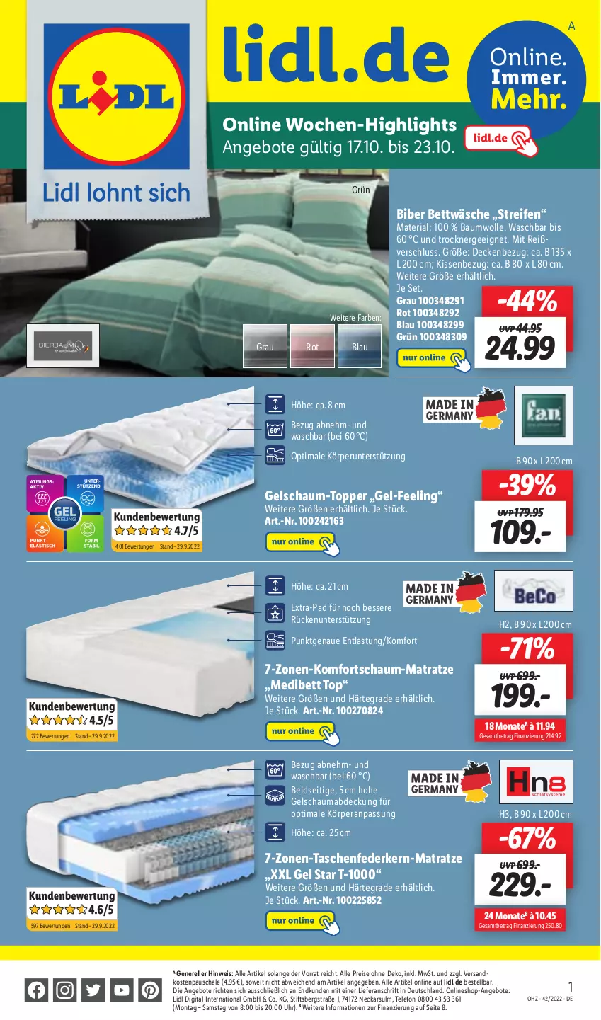 Aktueller Prospekt Lidl - Aktionsprospekt - von 17.10 bis 22.10.2022 - strona 47 - produkty: angebot, angebote, Bau, baumwolle, bett, bettwäsche, decke, eis, elle, Ergee, federkern, kissen, Kissenbezug, komfortschaum-matratze, mab, matratze, ndk, reifen, reis, rel, Ria, Schal, Schale, schauma, Tasche, taschen, taschenfederkern-matratze, telefon, Ti, topper, Trockner, uhr, wolle