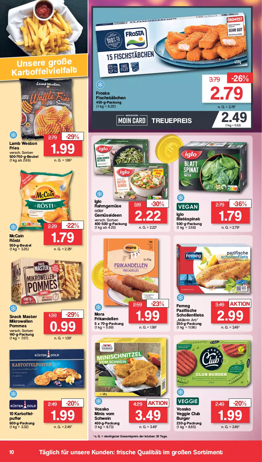 Aktueller Prospekt Famila - Prospekte - von 22.01 bis 27.01.2024 - strona 10 - produkty: beutel, blattspinat, burger, dell, eis, elle, femeg, filet, filets, fisch, fische, fischstäbchen, frosta, iglo, kartoffel, kartoffelpuffer, mccain, mikrowelle, Müller, müllerin art, pommes, Rahmgemüse, reis, scholl, Schollenfilets, schwein, snack, spinat, Ti, veggie, vossko, wein, ZTE