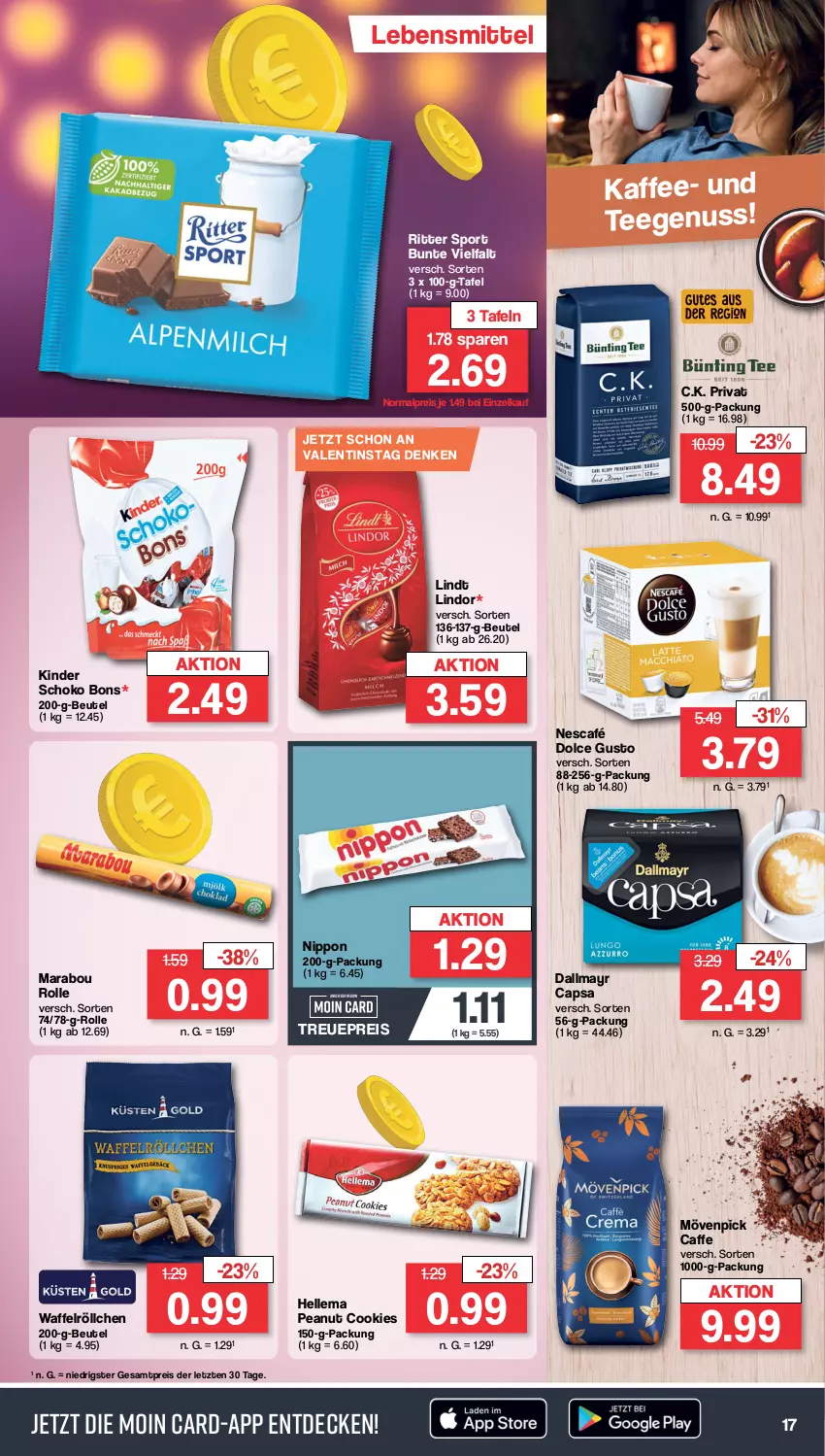 Aktueller Prospekt Famila - Prospekte - von 22.01 bis 27.01.2024 - strona 17 - produkty: beutel, caffe, Cap, cookie, cookies, dallmayr, dallmayr capsa, decke, dolce gusto, eis, elle, kaffee, Kinder, lebensmittel, lindor, lindt, Marabou, mövenpick, Nescafé, nippon, nuss, reis, ritter, ritter sport, schoko, Sport, tee, Ti, Waffelröllchen, ZTE