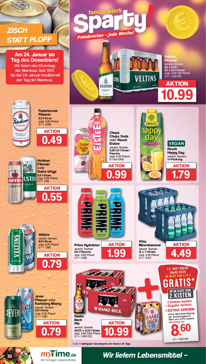 Aktueller Prospekt Famila - Prospekte - von 22.01 bis 27.01.2024 - strona 20 - produkty: Alwa, Astra, bier, chupa, chupa chups, eier, eis, eistee, flasche, Happy Day, holsten, holsten pilsener, jever, jever pilsener, karlsberg, karlsberg mixery, kracher, lebensmittel, mineralwasser, Mixer, mixery, pils, pilsener, Rauch, reis, Soda, tee, Ti, urtyp, veltins, veltins pilsener, vilsa, wasser, ZTE