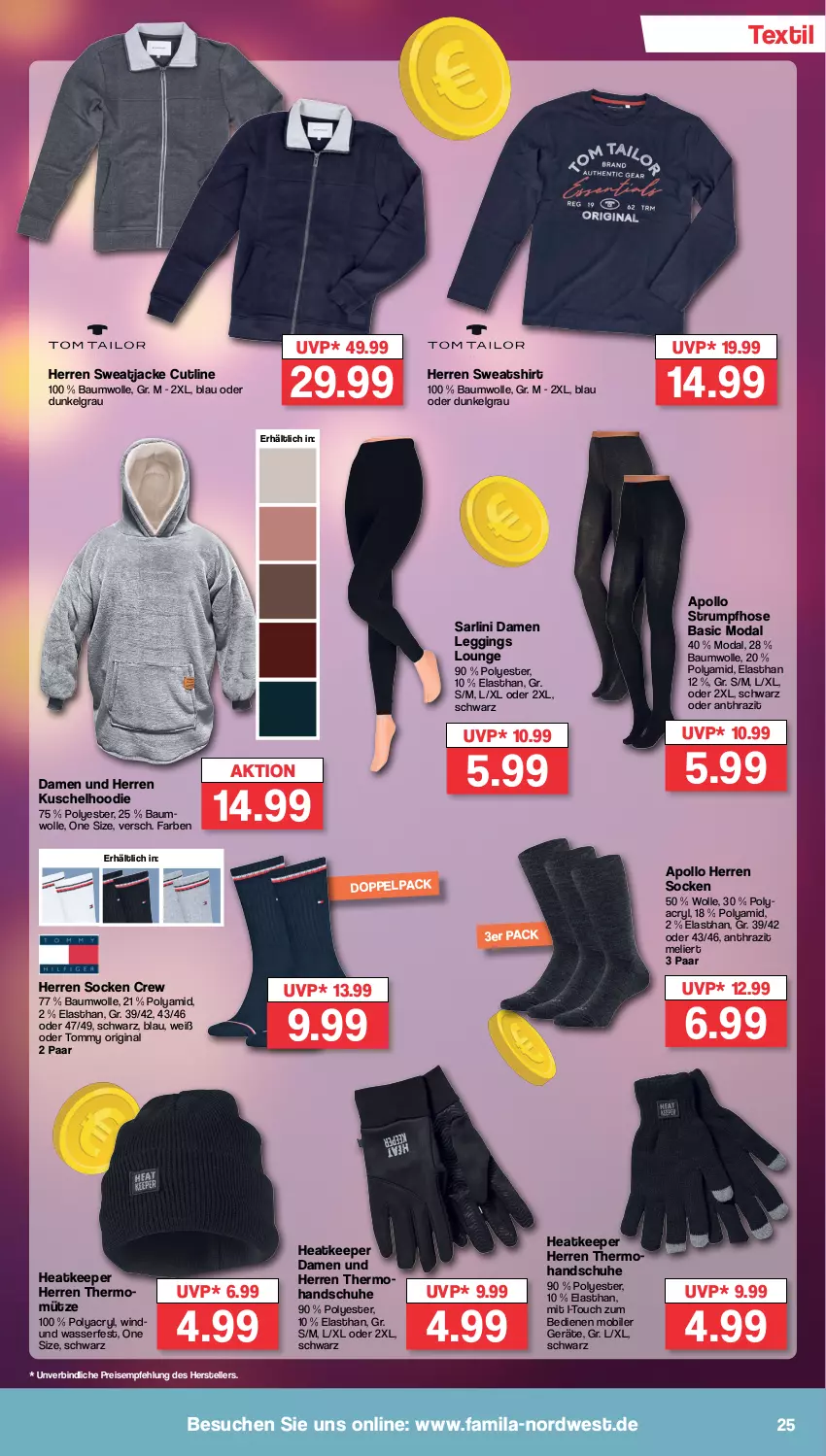 Aktueller Prospekt Famila - Prospekte - von 22.01 bis 27.01.2024 - strona 25 - produkty: Bau, baumwolle, eis, elle, gin, handschuhe, hose, Jacke, leggings, LG, Mütze, reis, rum, schuhe, shirt, socken, Strumpfhose, sweatjacke, Sweatshirt, teller, Ti, wasser, wolle