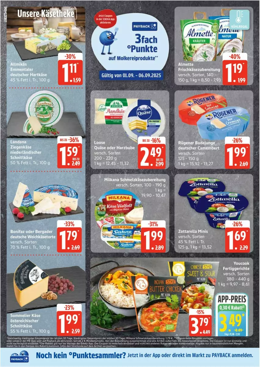 Aktueller Prospekt Edeka - Prospekte - von 01.09 bis 06.09.2025 - strona 10 - produkty: almette, angebot, bergader, frischkäse, frischkäsezubereitung, Käse, Mett, molkereiprodukte, payback, rel, schnittkäse, tee, Ti, zott, zottarella, zottarella minis