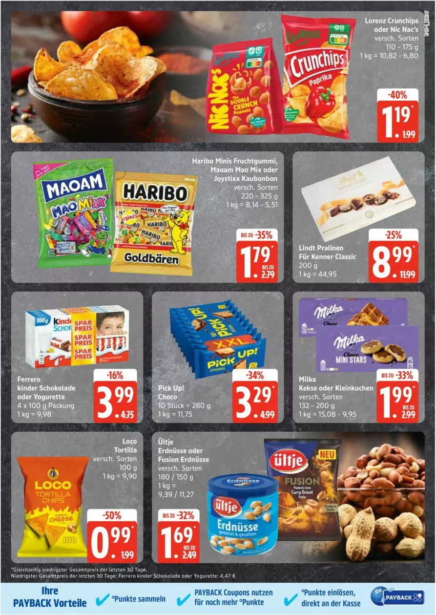 Aktueller Prospekt Edeka - Prospekte - von 01.09 bis 06.09.2025 - strona 15 - produkty: chips, coupon, coupons, crunchips, eier, eis, erdnüsse, ferrero, Kinder, kinder schokolade, lindt, lorenz, lorenz crunchips, oder yogurette, payback, pralinen, reis, schoko, schokolade, Ti, ültje, Yo, yogurette, ZTE