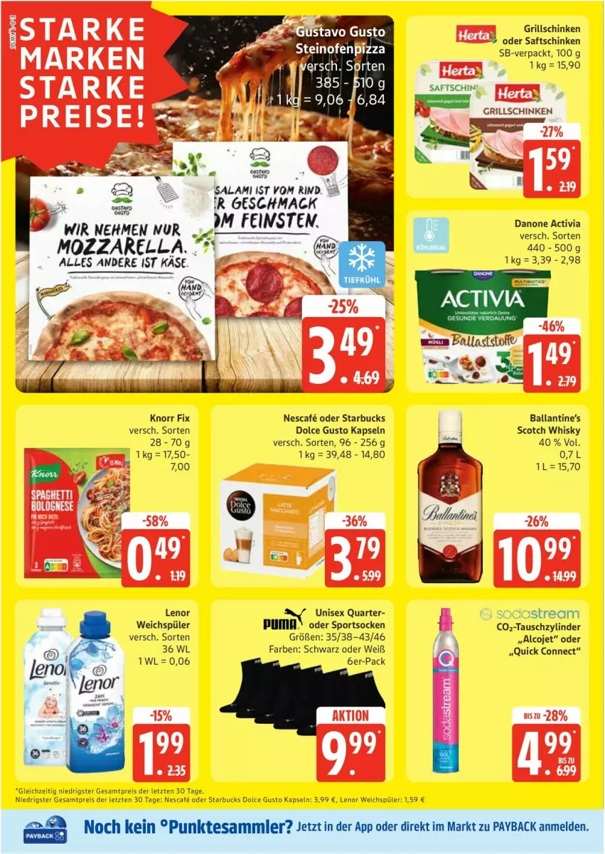 Aktueller Prospekt Edeka - Prospekte - von 01.09 bis 06.09.2025 - strona 8 - produkty: activia, ball, danone, danone activia, dolce gusto, eis, grill, Käse, knorr, knorr fix, lenor, lenor weichspüler, mac, mozzarella, nescafe, payback, puma, reis, rel, rind, saft, saftschinken, schinken, scotch, scotch whisky, socken, Sport, sportsocken, starbucks, tesa, Ti, weichspüler, whisky, ZTE