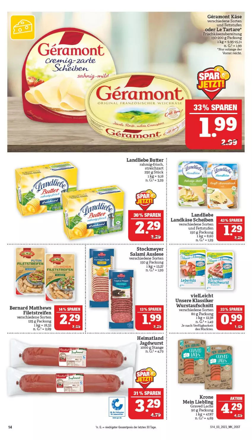 Aktueller Prospekt Marktkauf - Prospekt - von 15.01 bis 21.01.2023 - strona 14 - produkty: aufschnitt, butter, eis, elle, französischer weichkäse, gin, Graved Lachs, jagdwurst, Käse, krone, lachs, landkäse, landliebe, ndk, reifen, reis, salami, stockmeyer, Streichzart, weichkäse, wurst, ZTE