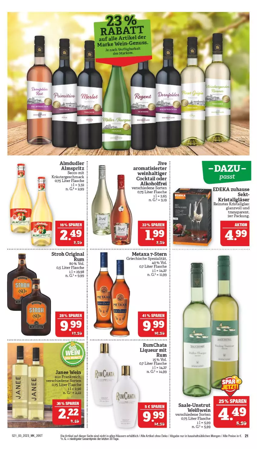 Aktueller Prospekt Marktkauf - Prospekt - von 15.01 bis 21.01.2023 - strona 21 - produkty: alkohol, almdudler, cocktail, deka, eis, flasche, gin, Gläser, LG, liqueur, mac, merl, Metaxa, reis, rum, sekt, Spezi, Ti, wein, Weißwein, ZTE