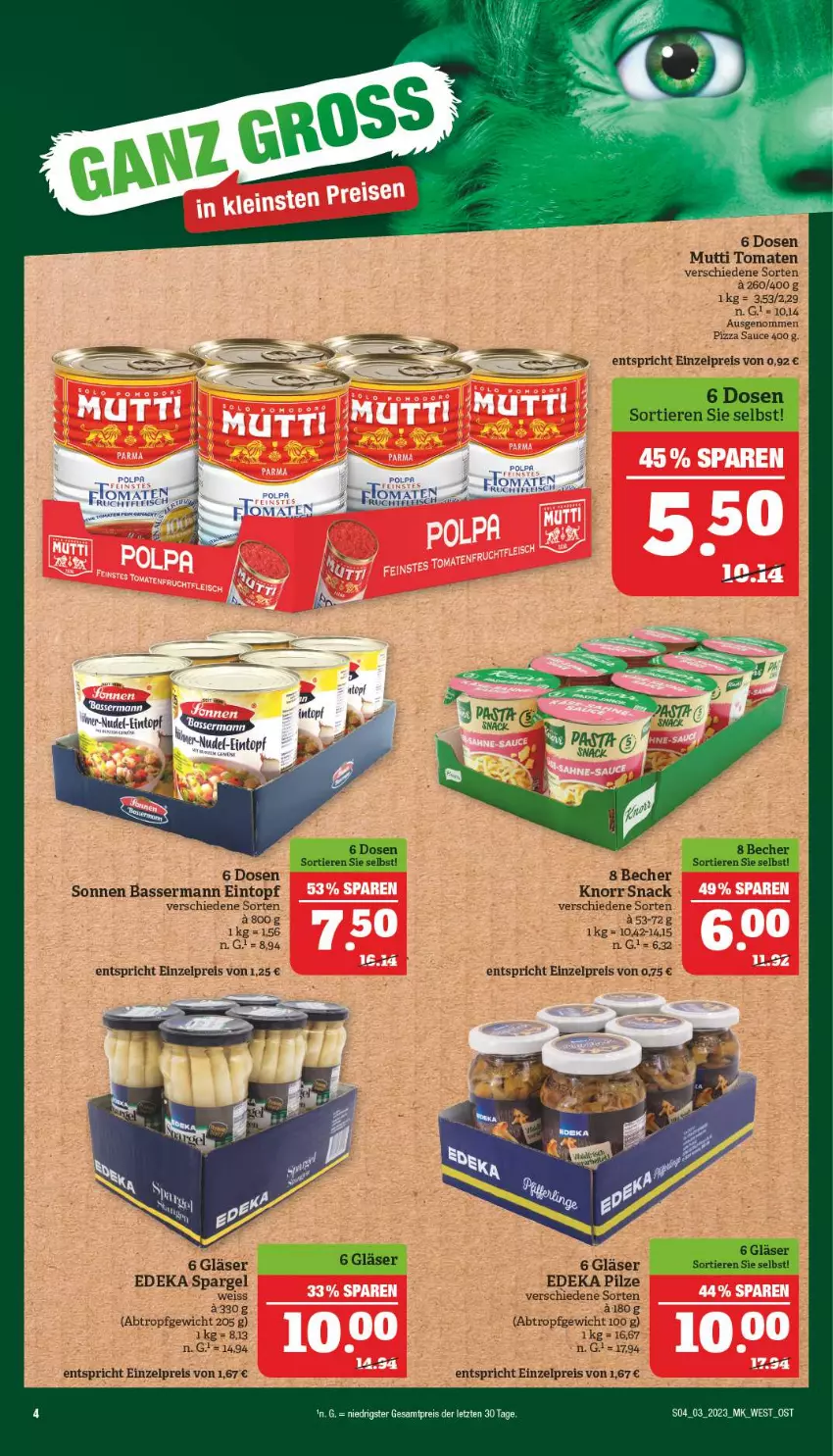 Aktueller Prospekt Marktkauf - Prospekt - von 15.01 bis 21.01.2023 - strona 4 - produkty: Becher, deka, eintopf, eis, Gläser, knorr, Mutti, nudel, pilze, pizza, reis, sauce, snack, spargel, Ti, tomate, tomaten, topf, ZTE