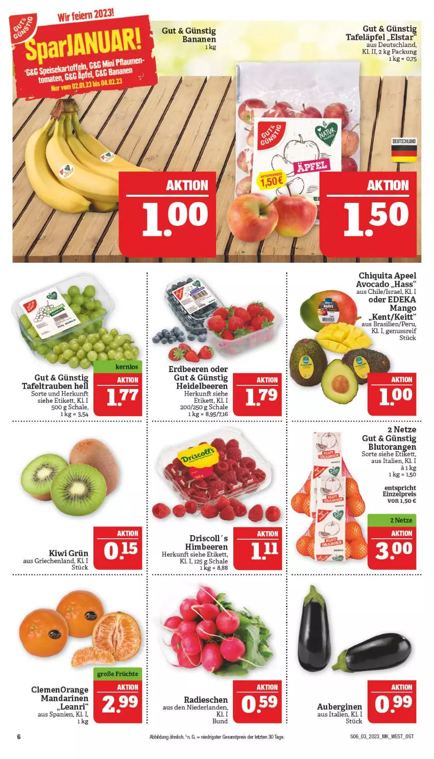 Aktueller Prospekt Marktkauf - Prospekt - von 15.01 bis 21.01.2023 - strona 6 - produkty: aubergine, auberginen, avocado, banane, bananen, beere, beeren, Blutorange, chiquita, deka, eis, erdbeere, erdbeeren, gin, heidelbeere, heidelbeeren, himbeer, himbeere, himbeeren, kiwi, mandarine, mandarinen, mango, nuss, orange, orangen, radieschen, reis, Schal, Schale, tafeläpfel, tafeltrauben, Ti, trauben, ZTE