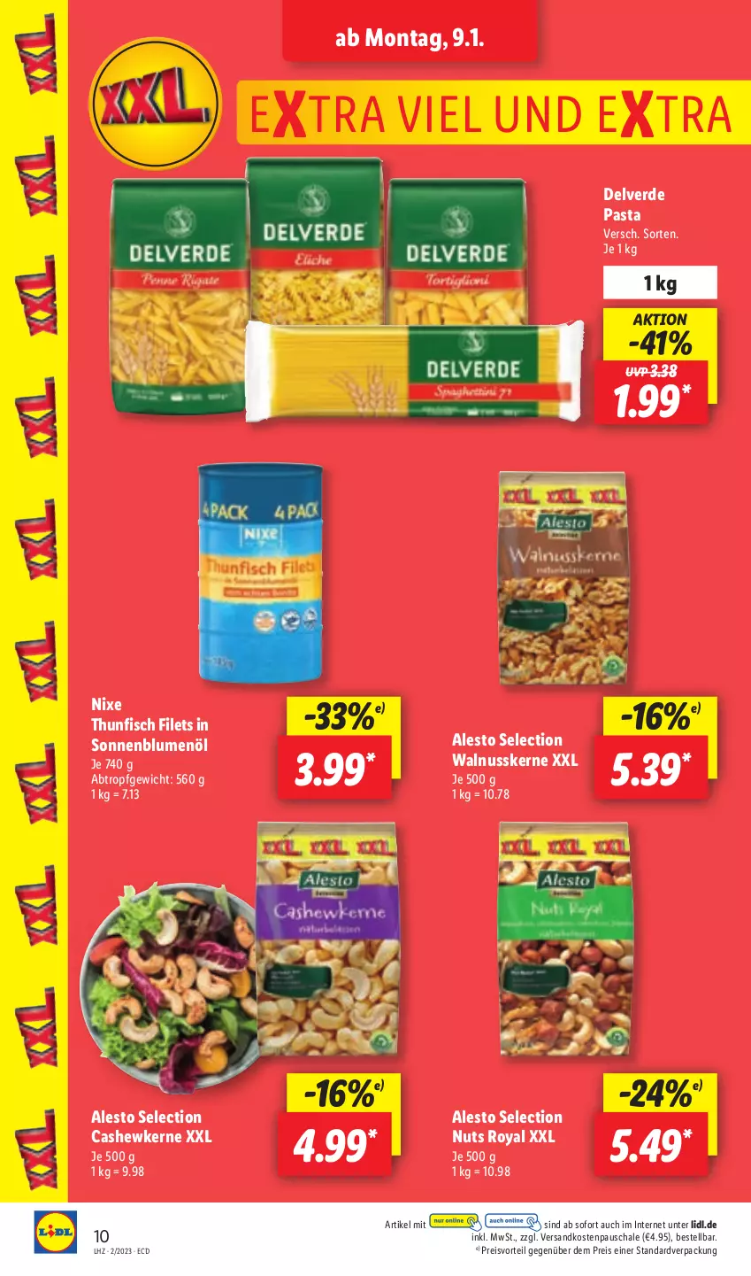 Aktueller Prospekt Lidl - Aktionsprospekt - von 09.01 bis 14.01.2023 - strona 10 - produkty: alesto, blume, blumen, blumenöl, Cashew, cashewkerne, eis, erde, filet, filets, fisch, ndk, nuss, pasta, preisvorteil, reis, Schal, Schale, sonnenblume, sonnenblumen, sonnenblumenöl, thunfisch, thunfisch filets, Ti, walnuss, walnusskerne