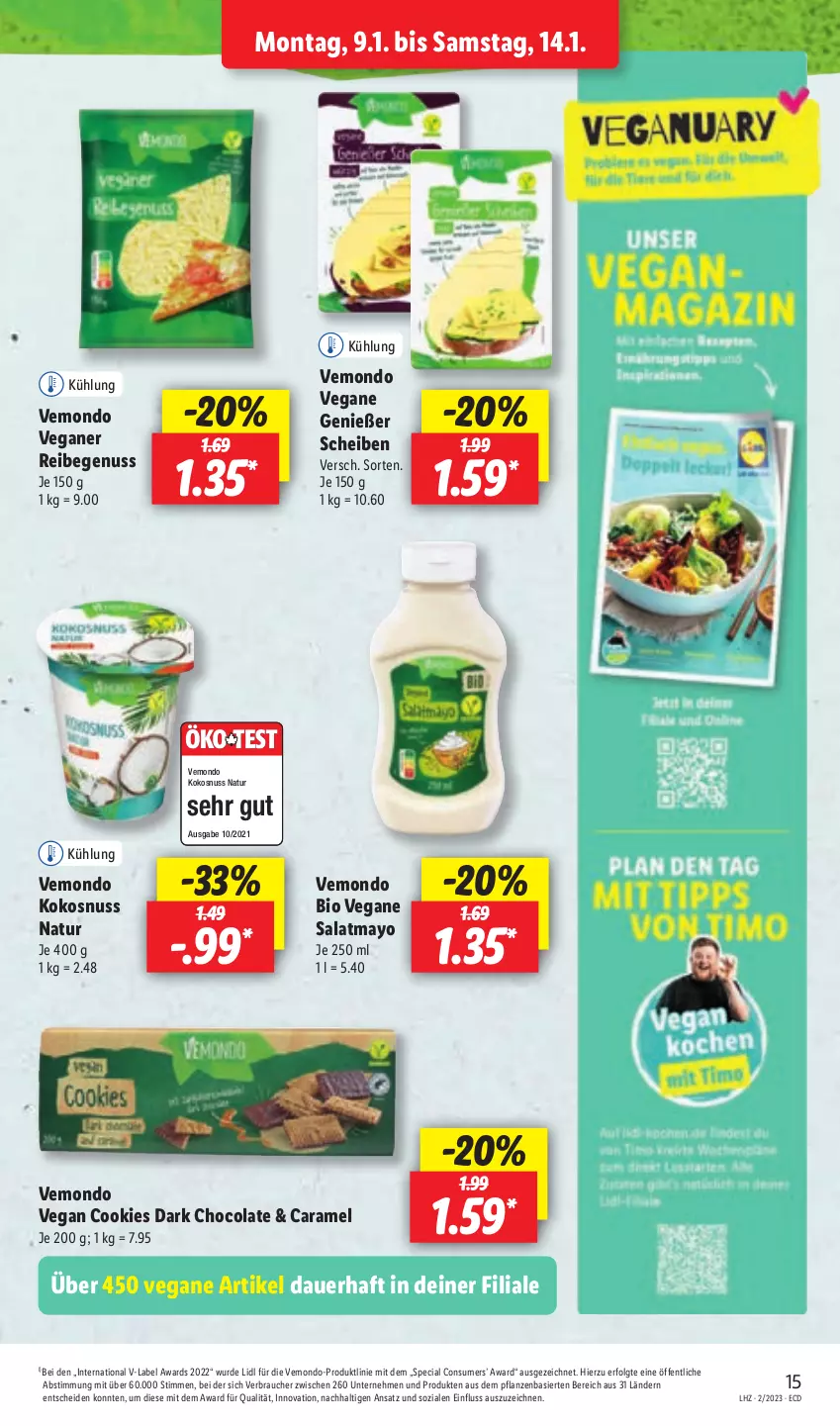 Aktueller Prospekt Lidl - Aktionsprospekt - von 09.01 bis 14.01.2023 - strona 15 - produkty: auer, bio, caramel, cola, cookie, cookies, kokos, kokosnuss, LG, natur, nuss, pflanze, pflanzen, Rauch, salat, Ti, Yo