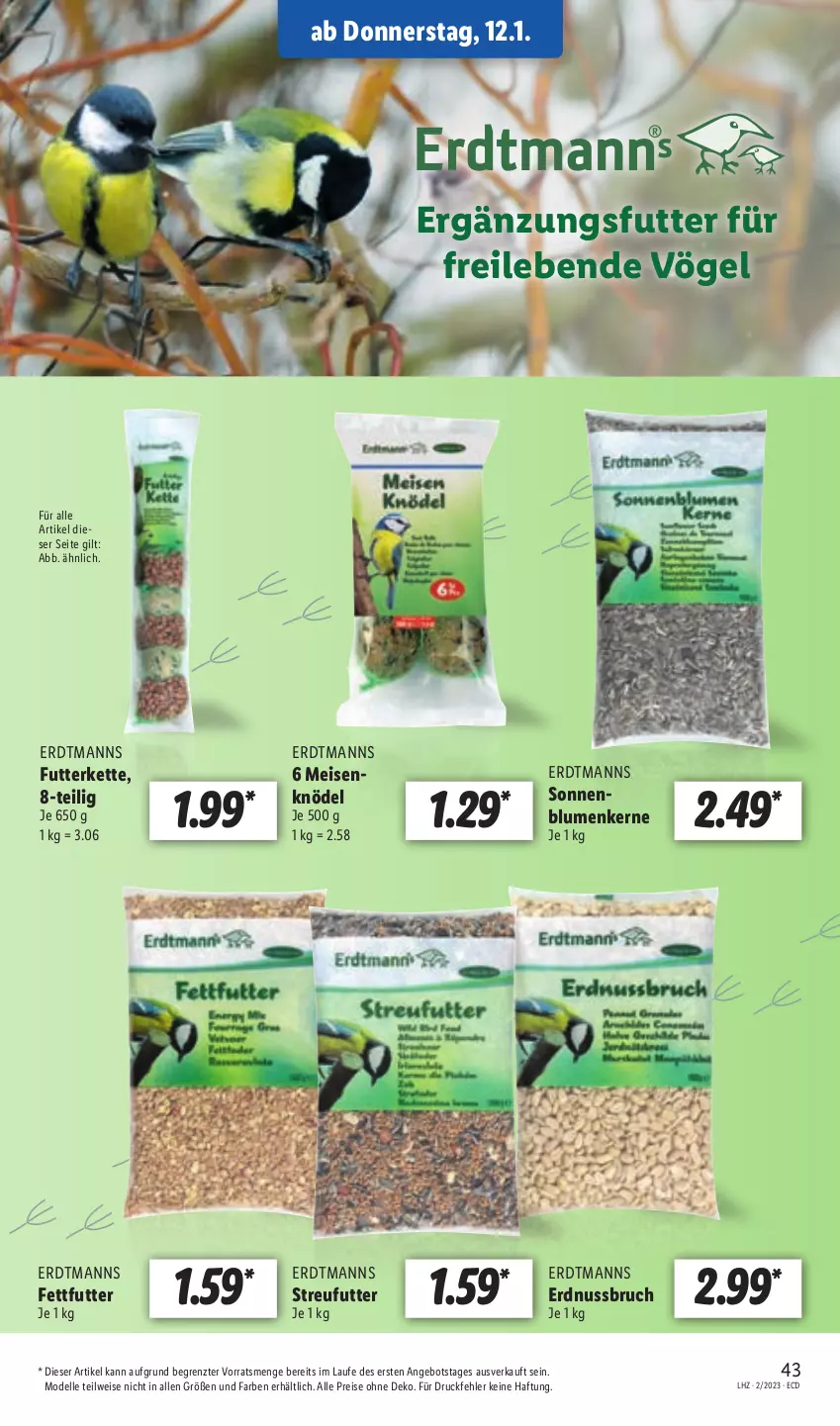 Aktueller Prospekt Lidl - Aktionsprospekt - von 09.01 bis 14.01.2023 - strona 43 - produkty: angebot, blume, blumen, dell, eis, elle, erdnuss, Kette, Knödel, Meisenknödel, Mode, nuss, reis, Streufutter, Ti, ZTE