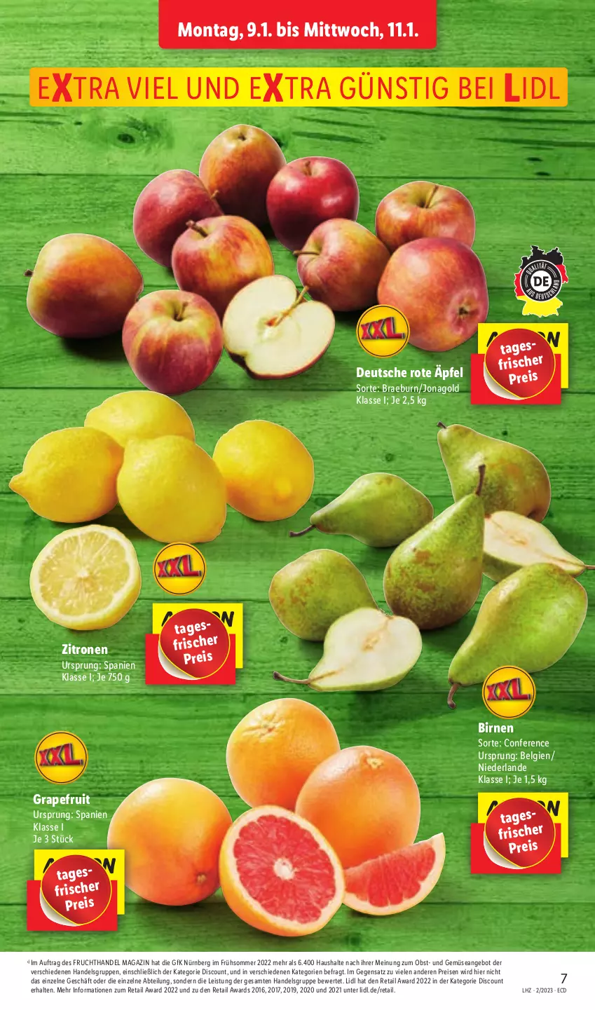 Aktueller Prospekt Lidl - Aktionsprospekt - von 09.01 bis 14.01.2023 - strona 7 - produkty: Abtei, angebot, Birnen, discount, eis, frucht, grapefruit, LG, magazin, obst, reis, Ti, und gemüse, zitrone, zitronen