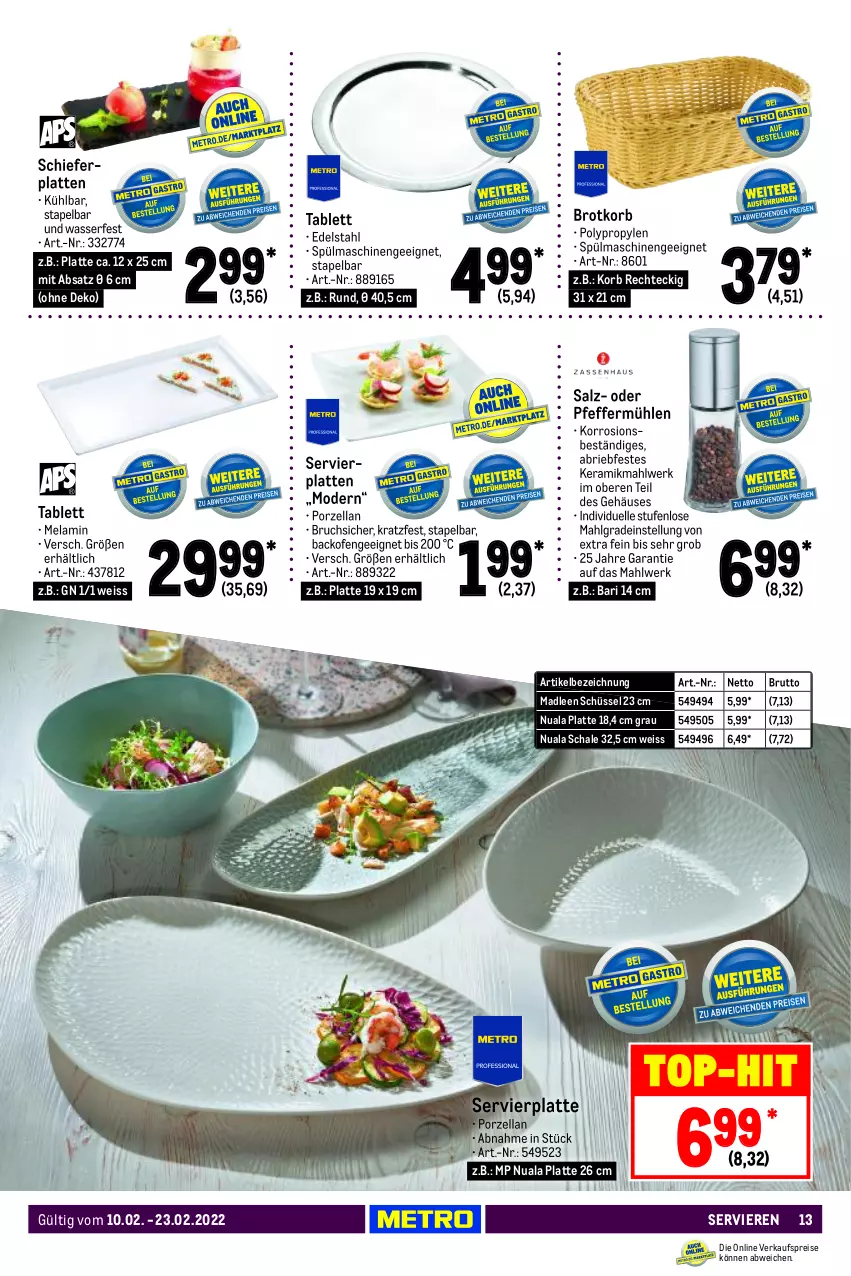 Aktueller Prospekt Metro - Gastronomie Spezial - von 10.02 bis 23.02.2022 - strona 13 - produkty: backofen, brie, brot, Brotkorb, brut, edelstahl, eis, elle, korb, latte, LG, Mode, Ofen, pfeffer, Pfeffermühle, reis, salz, Schal, Schale, schüssel, Servierplatten, spülmaschinen, tablet, tablett, Ti, wasser