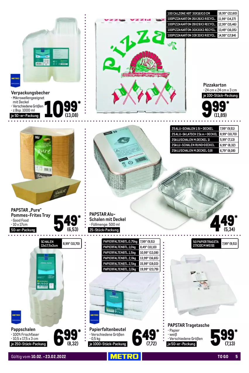 Aktueller Prospekt Metro - Gastronomie Spezial - von 10.02 bis 23.02.2022 - strona 5 - produkty: Becher, beutel, decke, Deckel, eis, elle, mikrowelle, papier, pizza, pommes, pommes-frites, salat, Schal, Schale, Tasche, Ti, tragetasche