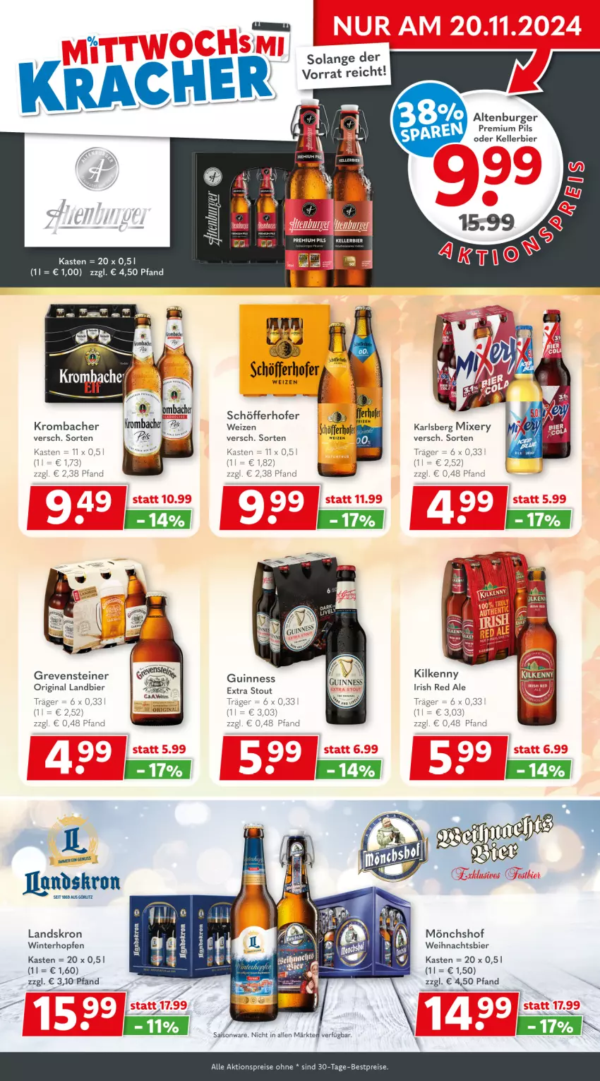 Aktueller Prospekt Getraenkeland - von 11.11 bis 23.11.2024 - strona 3 - produkty: aktionspreis, bestpreis, bestpreise, bier, eier, eis, elle, gin, grevensteiner, Guinness, karlsberg, karlsberg mixery, kellerbier, Kilkenny, krombache, krombacher, Mixer, mixery, mönchshof, nuss, pils, premium pils, reis, schöfferhofer, steiner, Ti