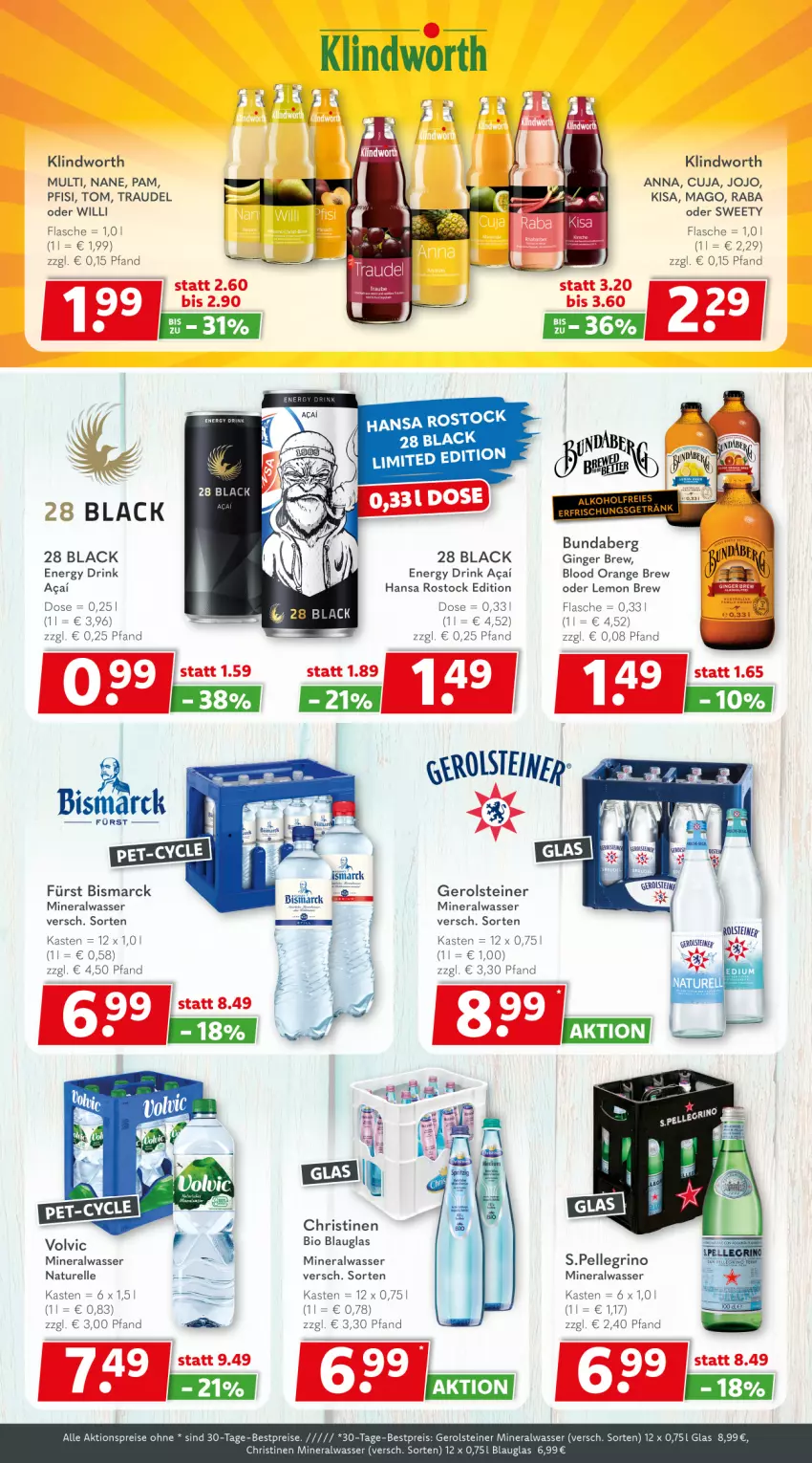 Aktueller Prospekt Getraenkeland - von 11.11 bis 23.11.2024 - strona 4 - produkty: aktionspreis, alkohol, Alwa, bestpreis, bestpreise, bio, bismarck, drink, eis, elle, energy drink, flasche, gerolsteine, gerolsteiner, gin, ginger, lack, mineralwasser, natur, orange, reis, rel, steiner, Ti, volvic, wasser