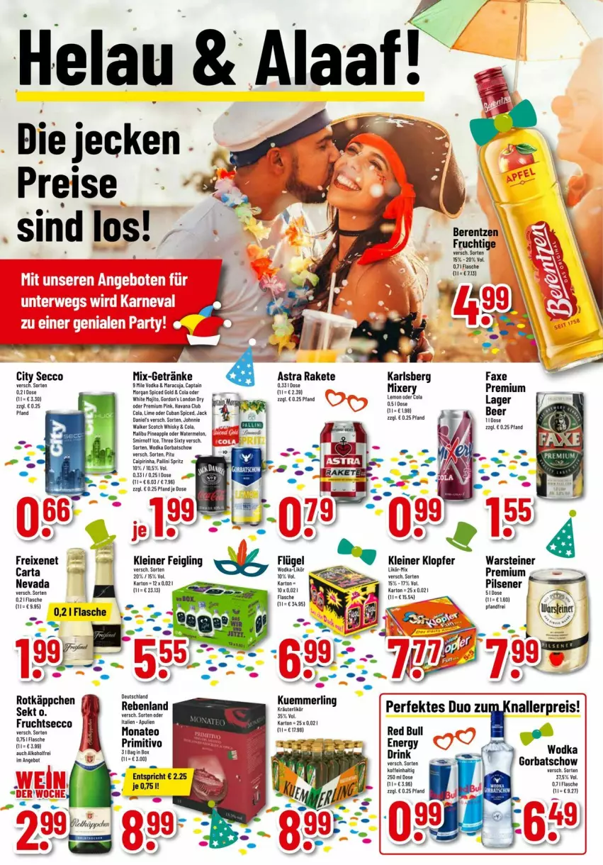 Aktueller Prospekt Trinkgut - Prospekte - von 05.02 bis 10.02.2024 - strona 5 - produkty: Apple, Astra, axe, caipirinha, cola, drink, ecco, eis, fisch, fische, flasche, freixenet, frucht, fruchtsecco, getränk, getränke, gin, Gorbatschow, johnnie walker, karlsberg, kleiner feigling, kleiner klopfer, knallerpreis, leine, Mixer, mixery, pils, pilsener, red bull, reis, ring, scotch, scotch whisky, steiner, Ti, warsteiner, whisky, wodka