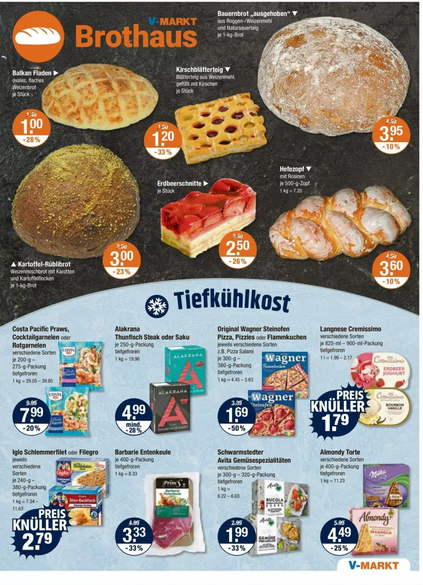 Aktueller Prospekt Vmarkt - Prospekte - von 20.06 bis 25.06.2025 - strona 5 - produkty: auer, Bau, Bauer, blätterteig, brot, Cif, cocktail, cremissimo, eis, ente, Entenkeule, filegro, filet, fisch, flammkuchen, garnelen, gin, Hefe, iglo, je 250-g-packung, kirsch, kuchen, lamm, langnese, langnese cremissimo, LG, mehl, natur, Ofen, original wagner, pizza, Rana, reis, salami, schlemmerfilet, schwarmstedter, sim, Spezi, steak, steinofen, thunfisch, Ti, tiefkühlkost, torte, vita, wagner, weizenmehl