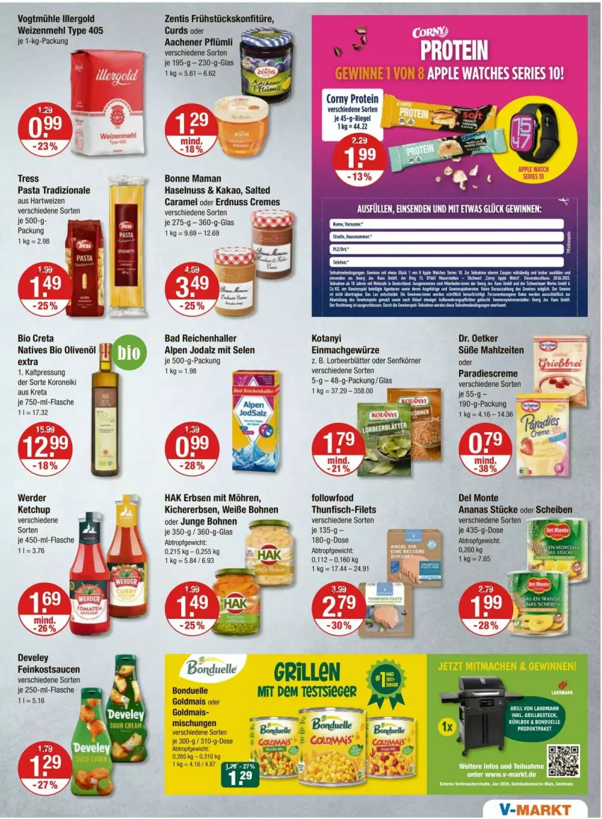 Aktueller Prospekt Vmarkt - Prospekte - von 20.06 bis 25.06.2025 - strona 7 - produkty: Bad, bio, bohne, bohnen, bonduelle, bonne maman, caramel, corny, creme, develey, Dr. Oetker, elle, erbsen, erde, erdnuss, feinkost, filet, filets, fisch, flasche, gewürz, Goldmais, goldmais oder, hartweizen, haselnuss, kakao, ketchup, kichererbsen, konfitüre, mac, mais, mam, mehl, möhren, nuss, olive, oliven, olivenöl, pasta, riegel, sauce, saucen, senf, thunfisch, Ti, tradizionale, type 405, Weiße Bohnen, weizenmehl, zentis