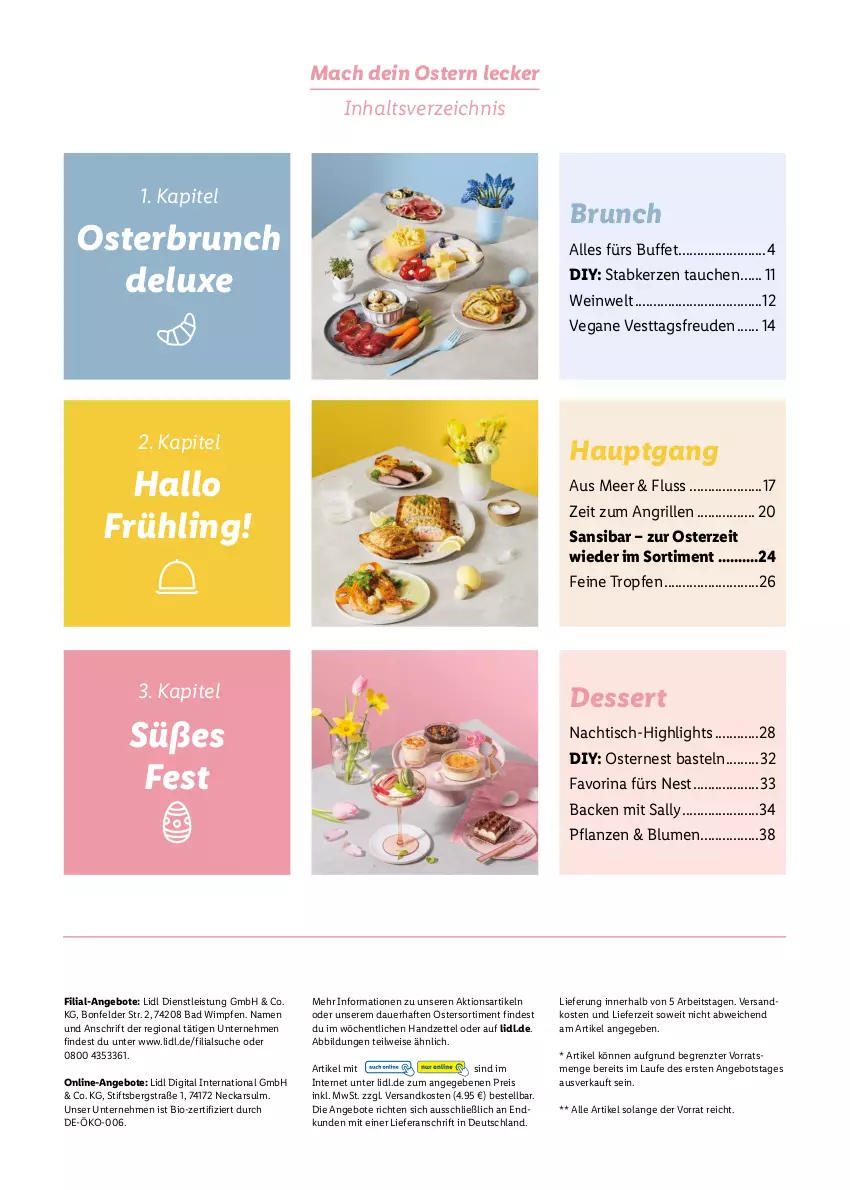 Aktueller Prospekt Lidl - Oster-Magazin - von 28.03 bis 17.04.2022 - strona 3 - produkty: angebot, angebote, auer, Bad, bio, blume, blumen, dessert, eis, grill, kerze, mac, ndk, pflanze, pflanzen, reis, Stabkerze, Ti, tisch, wein, ZTE