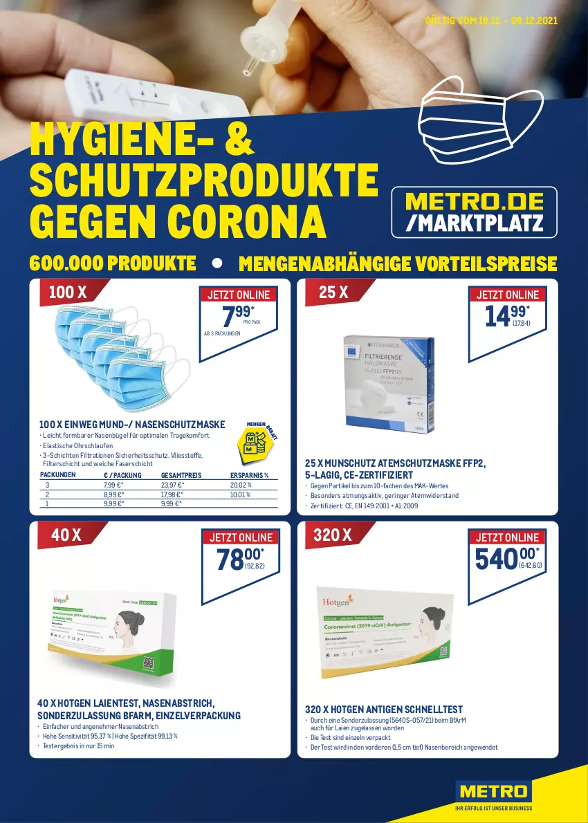 Aktueller Prospekt Metro - HYGIENE- & SCHUTZPRODUKTE - von 18.11 bis 09.12.2021 - strona 1